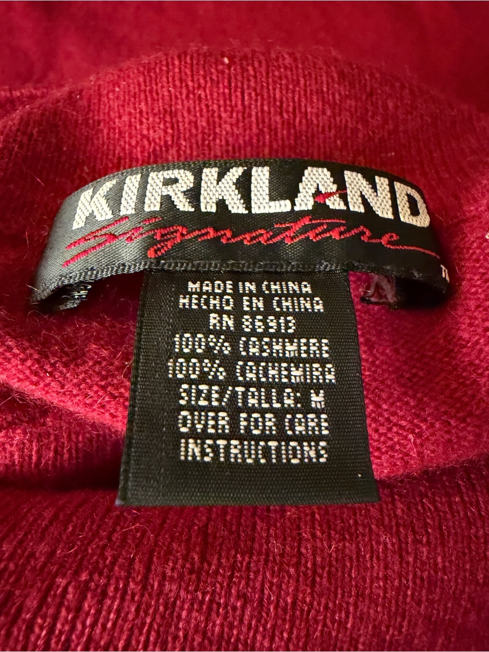 Kirkland Signature 100% Cashmere Sweater - Deep Red